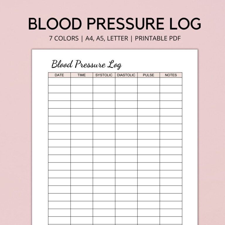 Blood Pressure Log Printable Blood Pressure Tracker BP Etsy