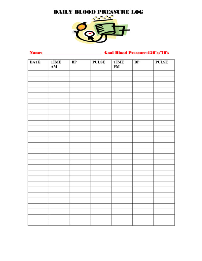 Blood Pressure Record Chart Printable Free