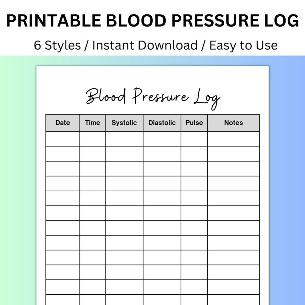 Blood Pressure Tracker Printable Blood Pressure Log Health Tracking 