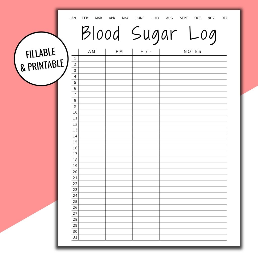 Daily Blood Glucose Log Free Printable