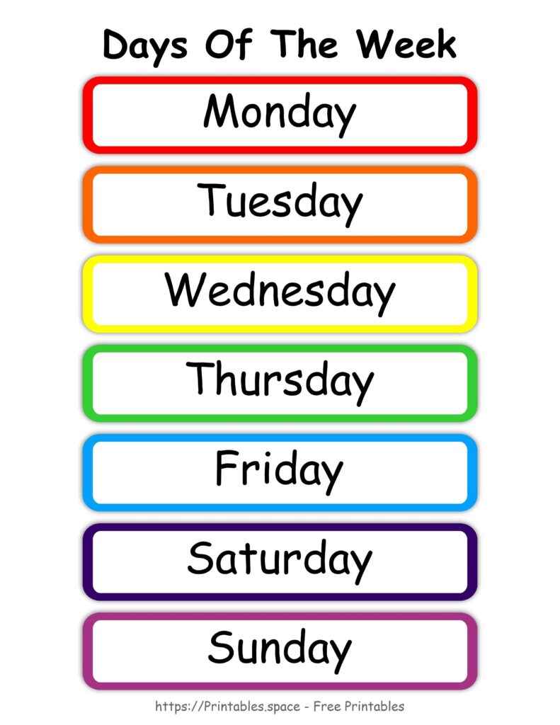 Days Of The Week Chart Free Printable Printable Word Searches