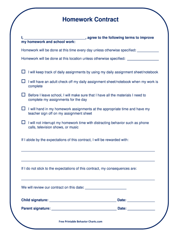 Fillable Online Printable Behavior Contracts Free Printable Behavior 