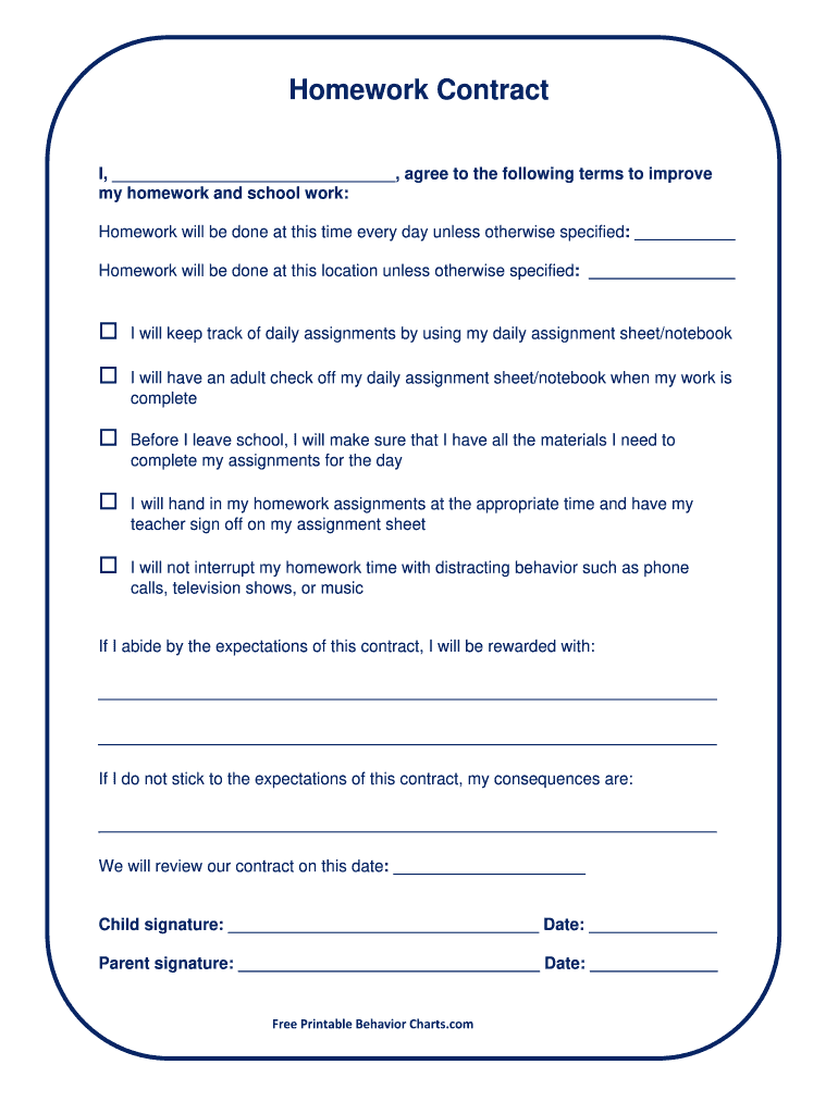 Fillable Online Printable Behavior Contracts Free Printable Behavior