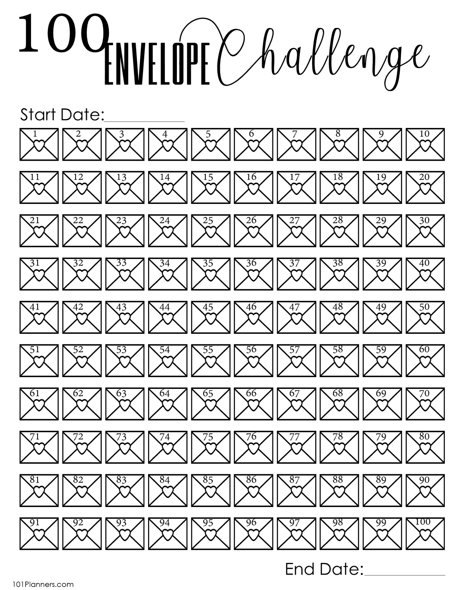Envelope Pattern Graph 100 Envelope Challenge Chart Free Printable - Free Printable Chart