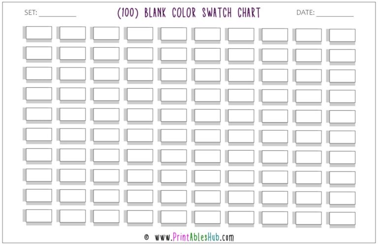 Free Printable 100 120 150 Blank Color Swatch Chart Template PDF 