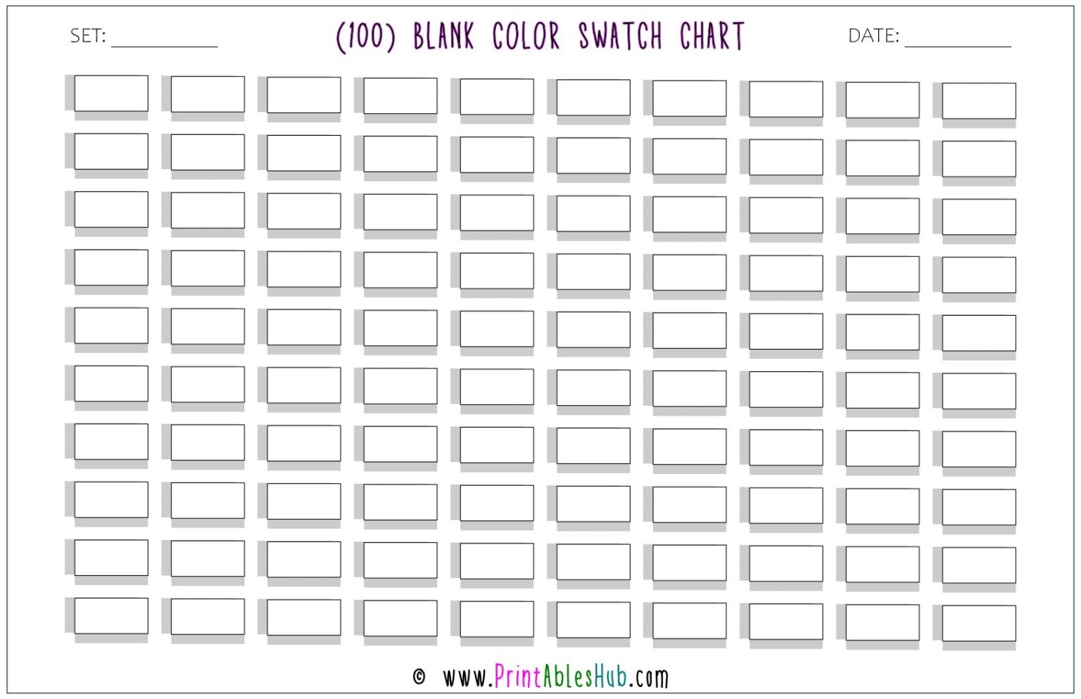 Free Printable 100 120 150 Blank Color Swatch Chart Template PDF