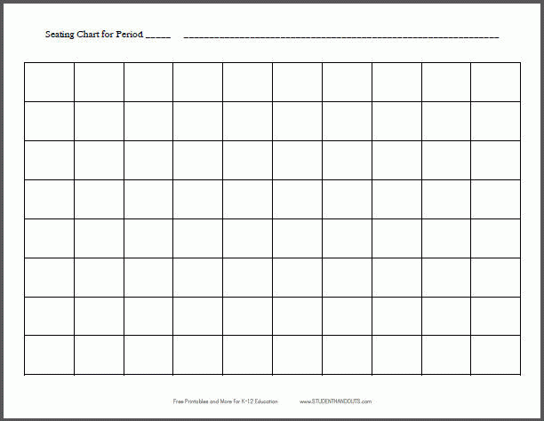 Free Printable 10x8 Horizontal Classroom Seating Chart Student Handouts