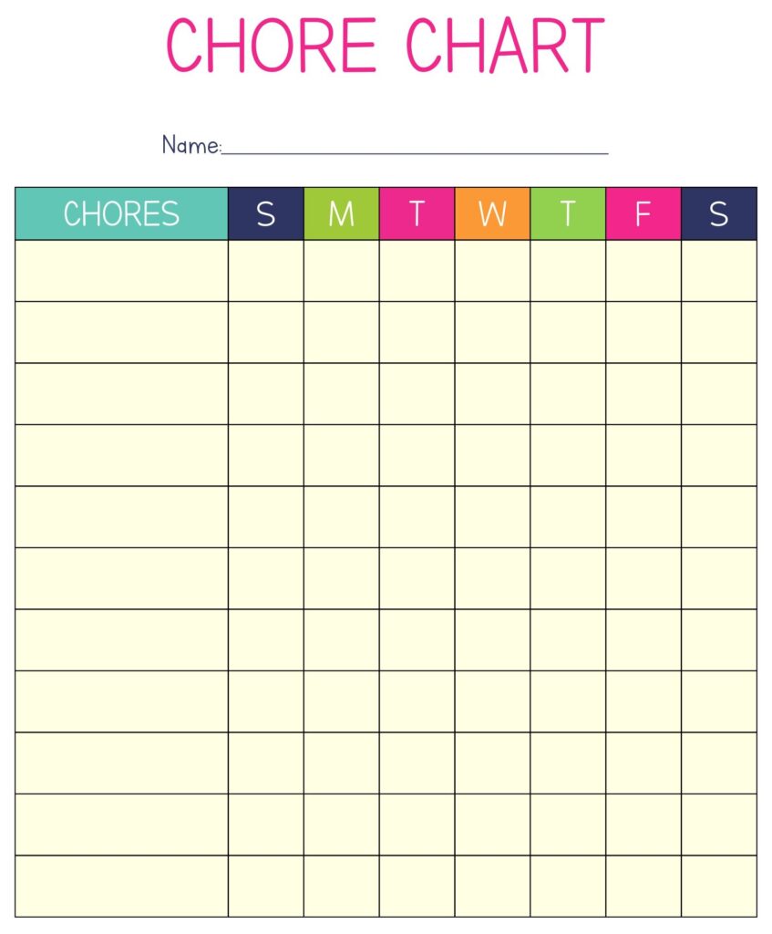 Free Printable Adult Chore Charts