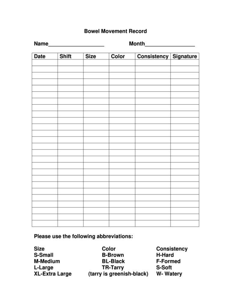 Free Printable Bowel Movement Record Chart