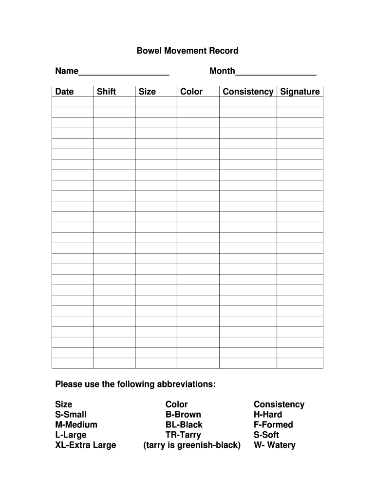 Free Printable Bowel Movement Record Chart