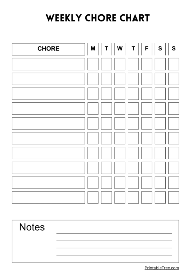 Free Printable Chore Chart PDF Template For Kids