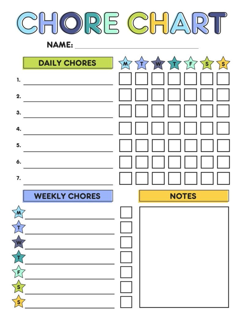 Free Printable Chore Charts For Kids Pretty Sweet Printables