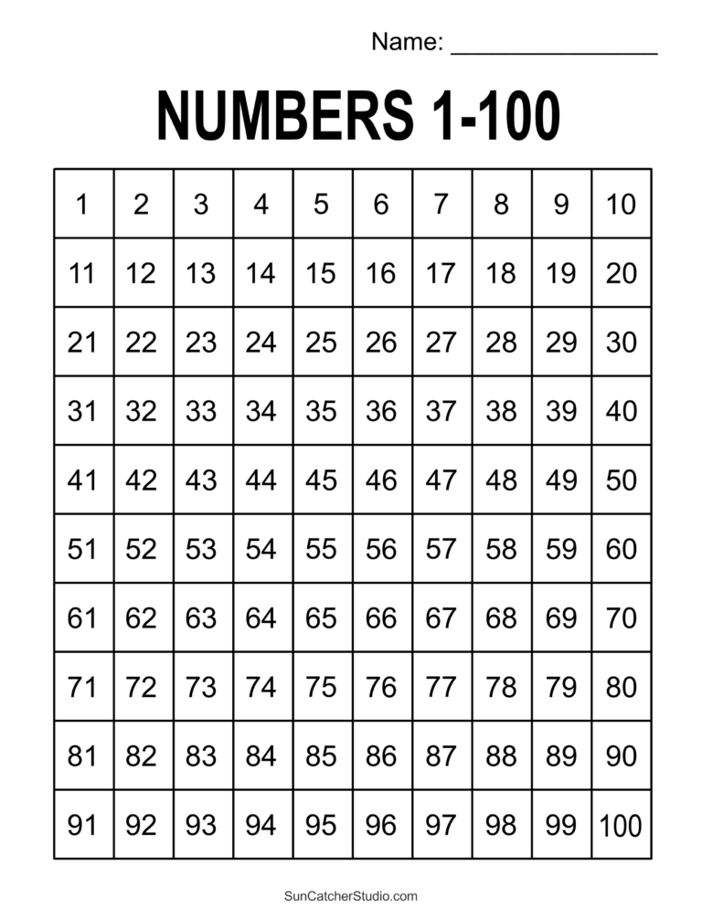 Free Printable Hundreds Charts Numbers 1 To 100 DIY Projects 