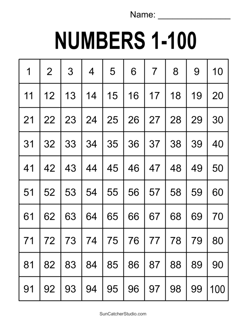 Free Printable Hundreds Charts Numbers 1 To 100 DIY Projects 