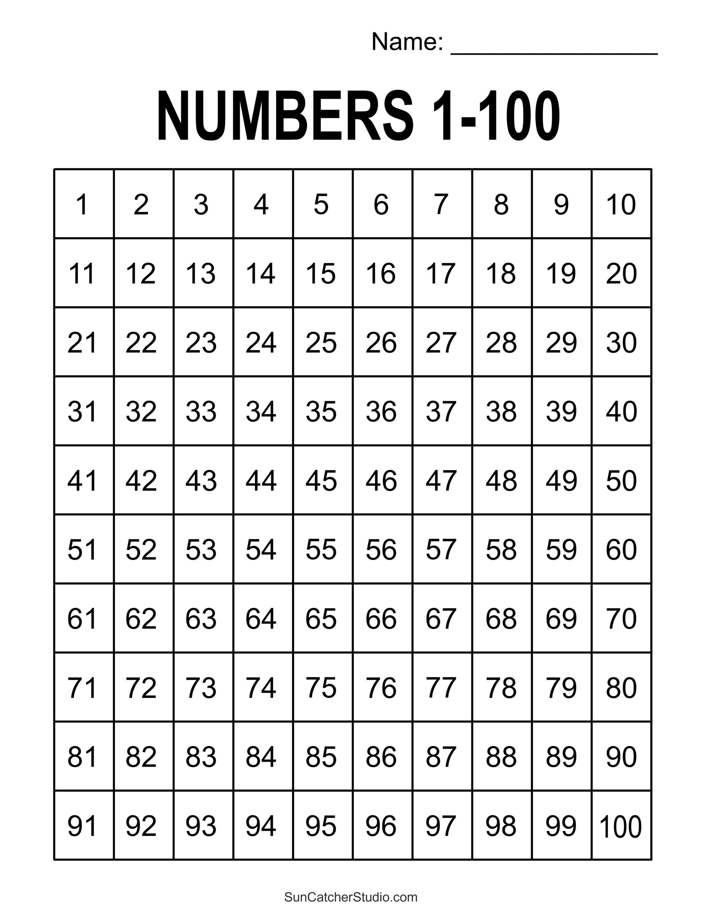 Free Printable Hundreds Charts Numbers 1 To 100 DIY Projects