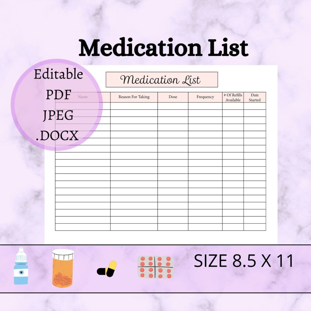 Free Printable Medication Chart