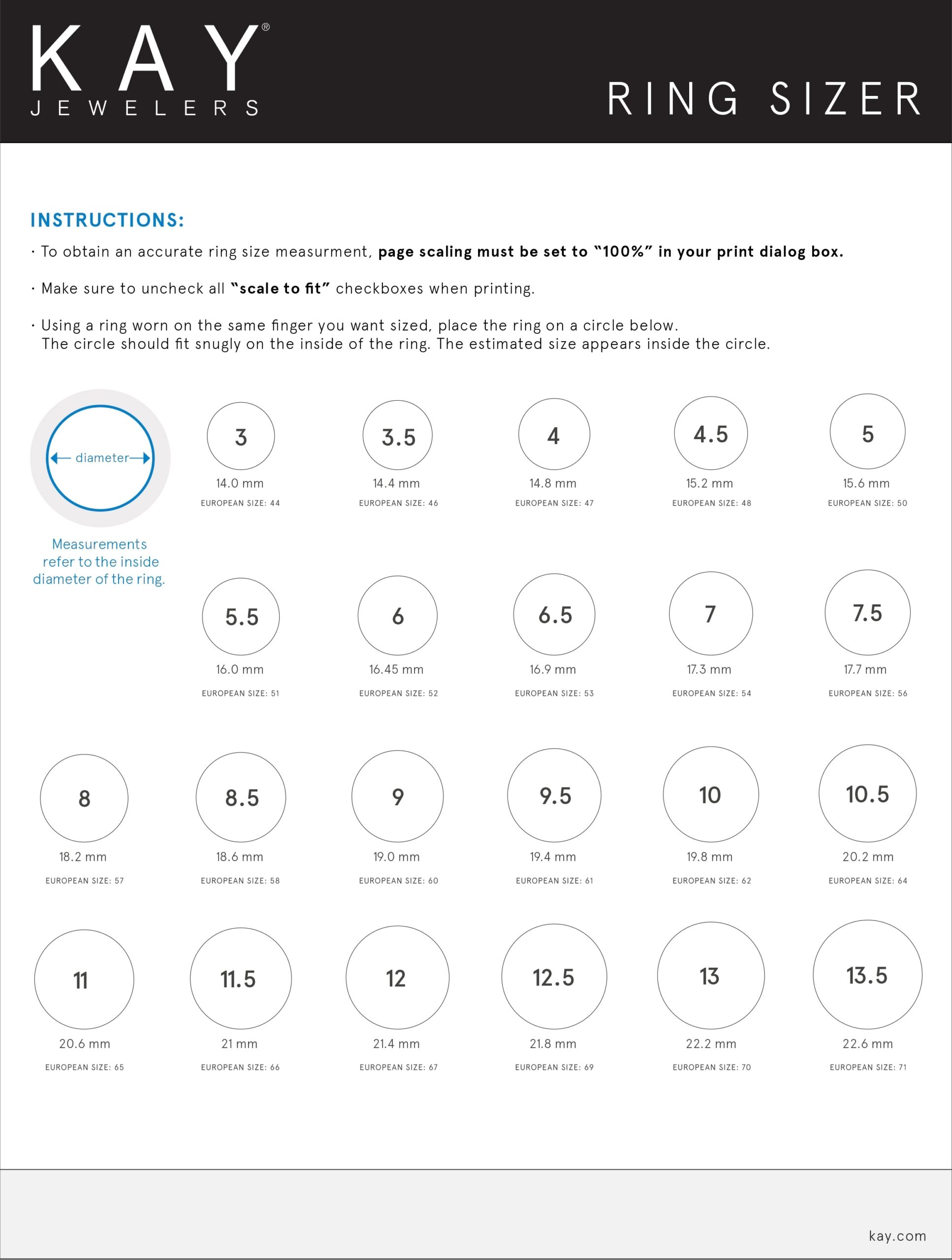 Free Ring Size Chart Printable Printable Blog