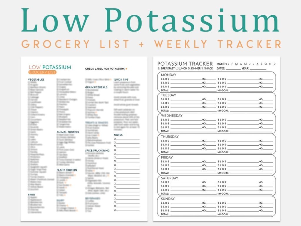 Low Potassium Diet Grocery List Weekly Tracker Kidney Friendly Food 