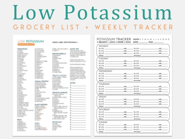 Low Potassium Diet Grocery List Weekly Tracker Kidney Friendly Food 