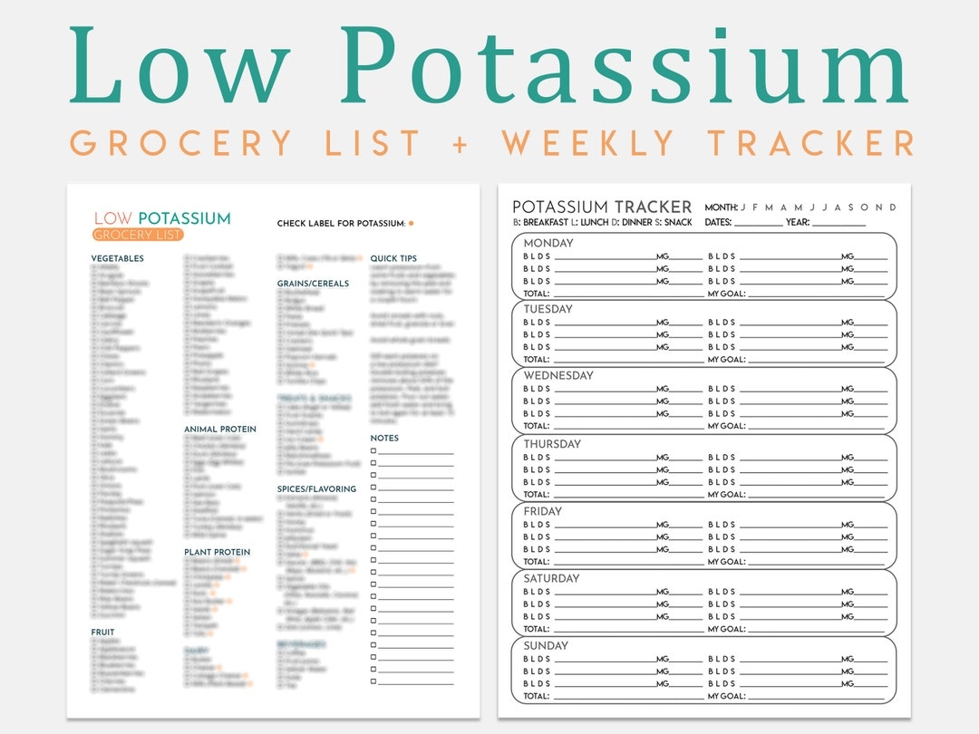 Low Potassium Diet Grocery List Weekly Tracker Kidney Friendly Food