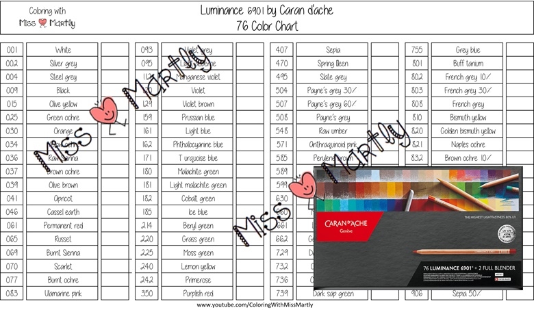 LUMINANCE By Caran D ache Color SWATCH Chart Set 76 Template 