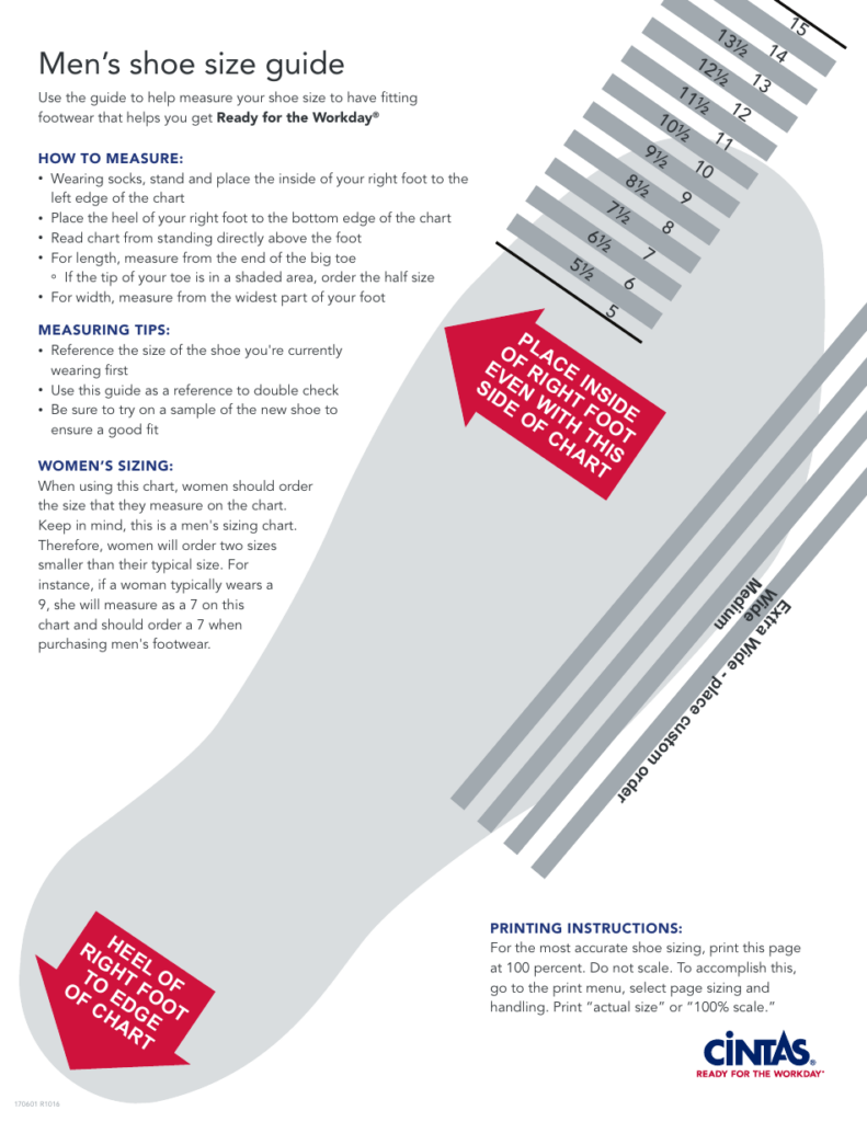 Mens Printable Shoe Size Chart