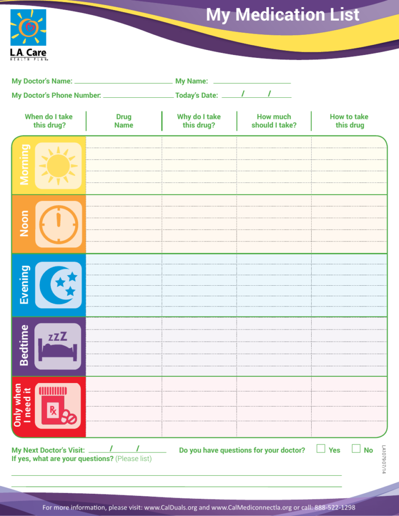 Personal Medication List Template La Care Download Printable PDF 