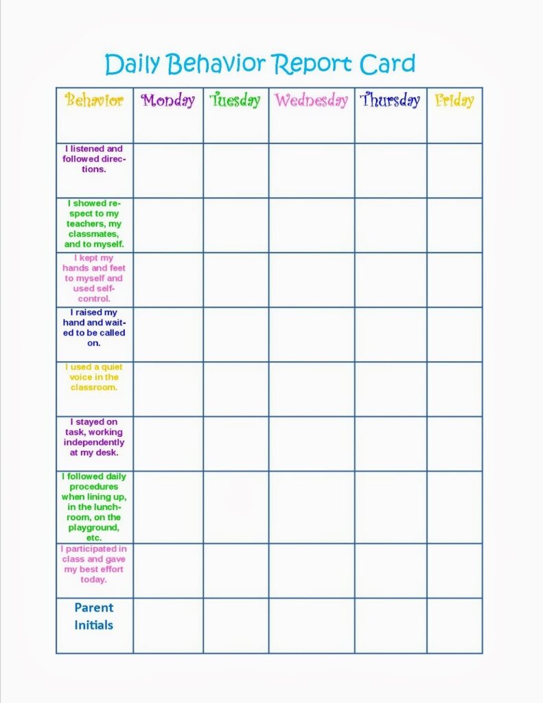 Printable Behavior Chart Template