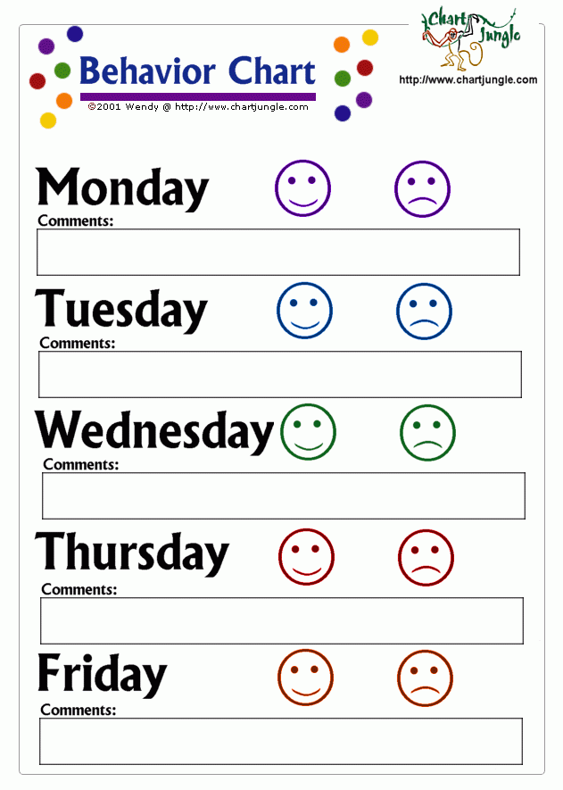 Printable Behavior Charts For Kindergarten