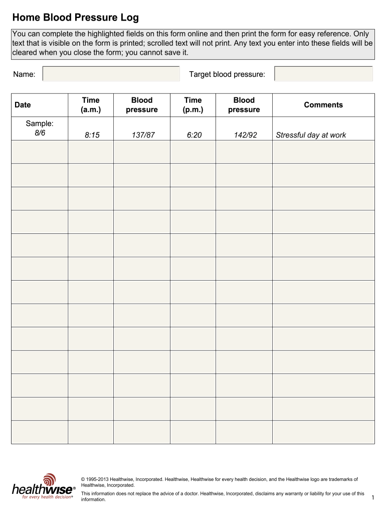 Printable Blood Pressure Chart Fill Online Printable Fillable 