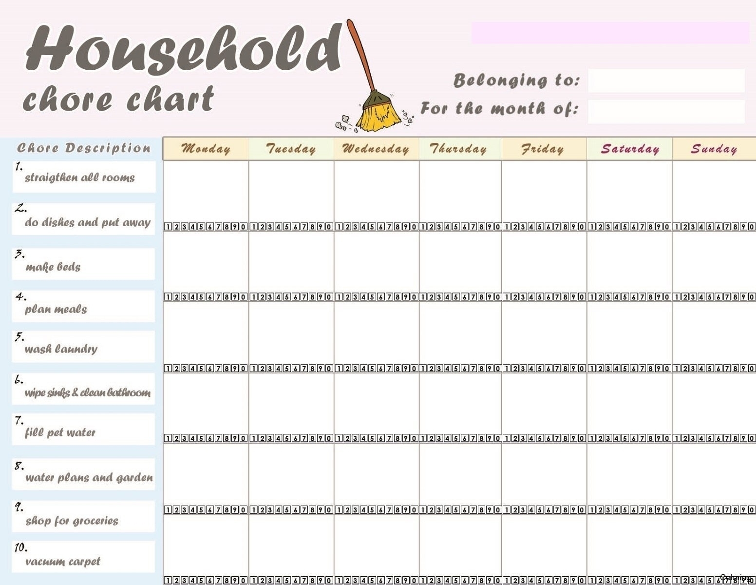 Printable Chore Chart For Adults Francesco Printable