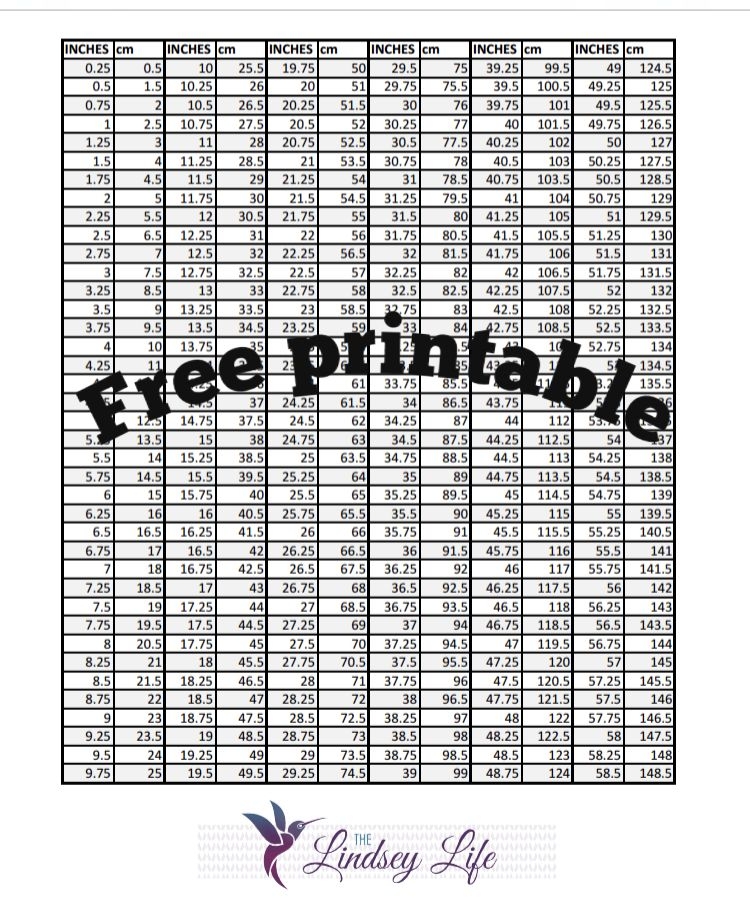 Printable Conversion Chart Inches To Centimeters Printable And 