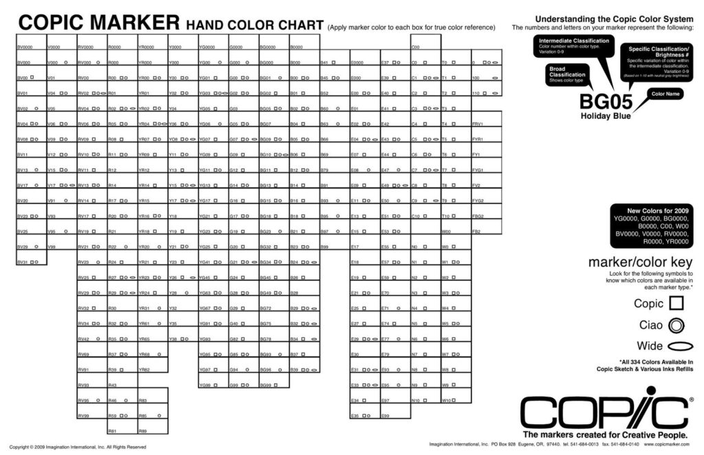 Printable Copic Color Chart