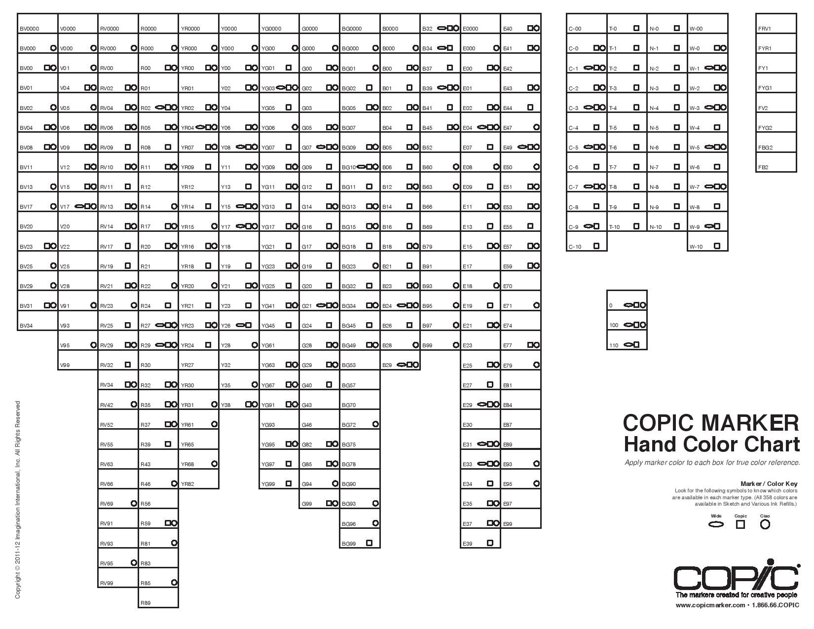 Printable Copic Marker Color Chart