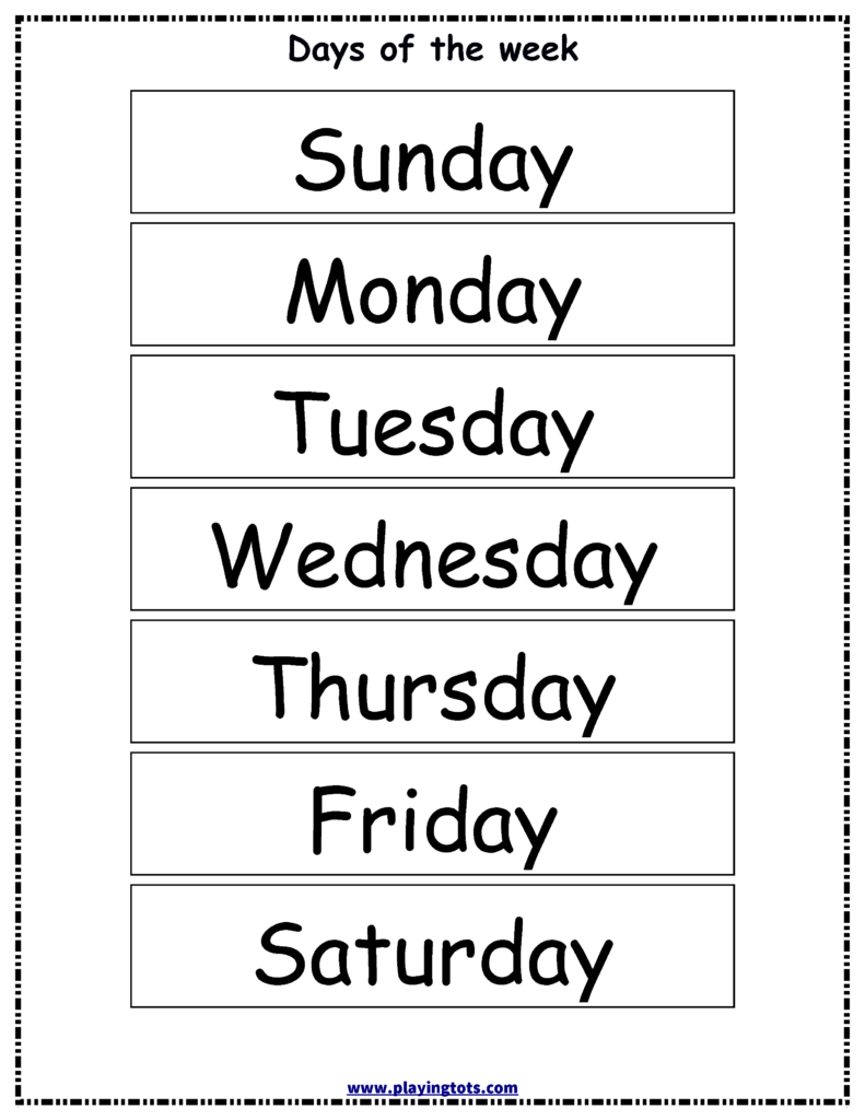 Printable Days Of The Week Chart