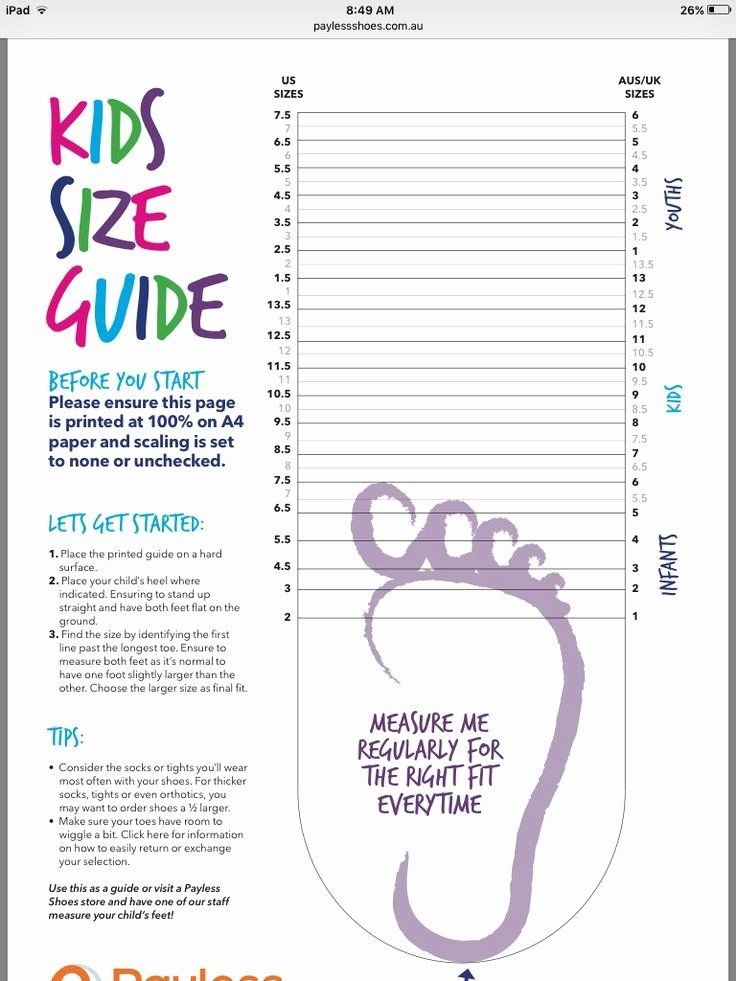 Printable Foot Size Chart