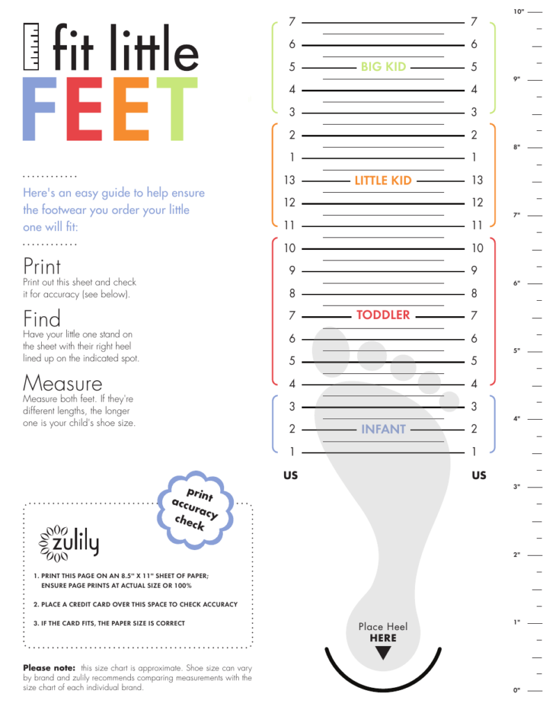 Printable Kids Shoe Size Chart