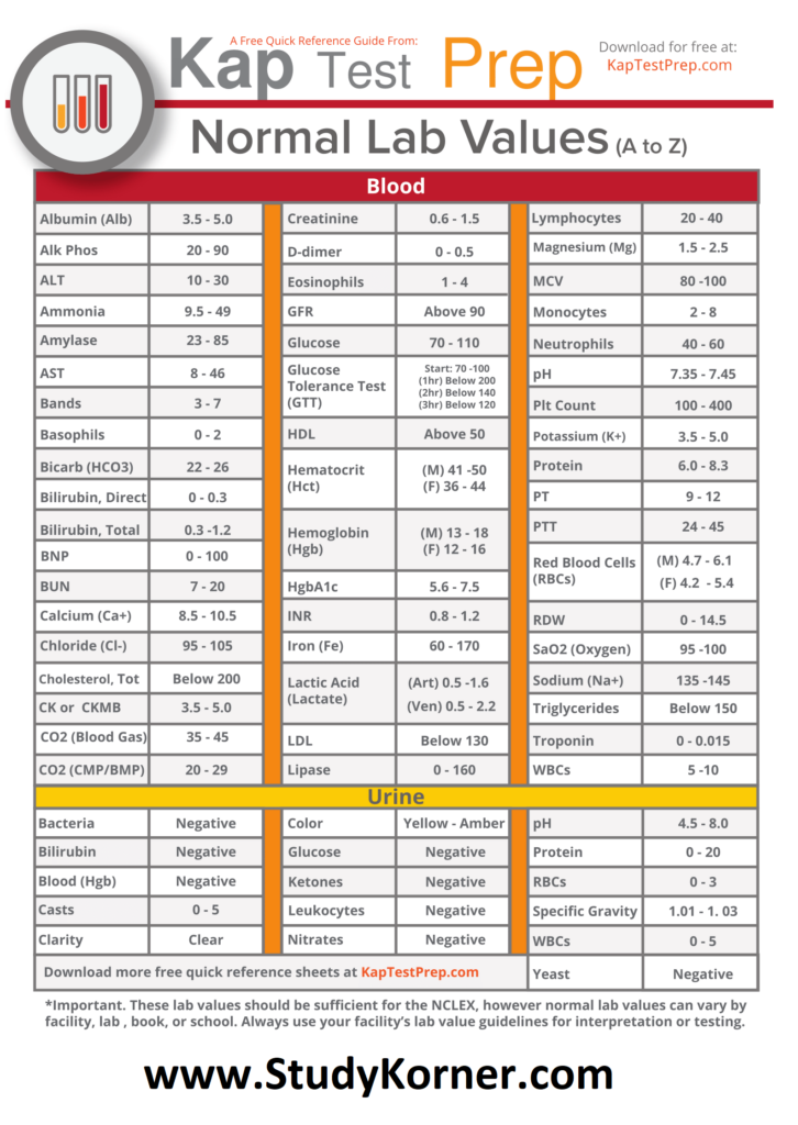 Printable Lab Results Sheet