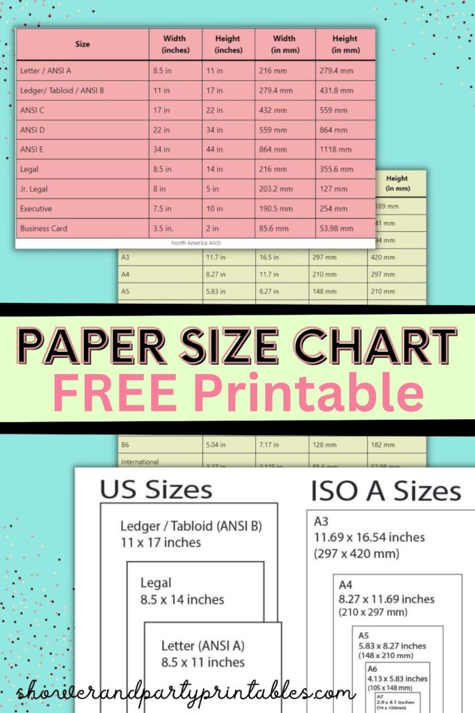 Printable Paper Size Chart FREE Shower And Party Printables