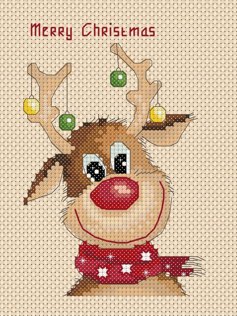 Printable PDF Cross Stitch Chart Christmas Reindeer Ideal Size Etsy