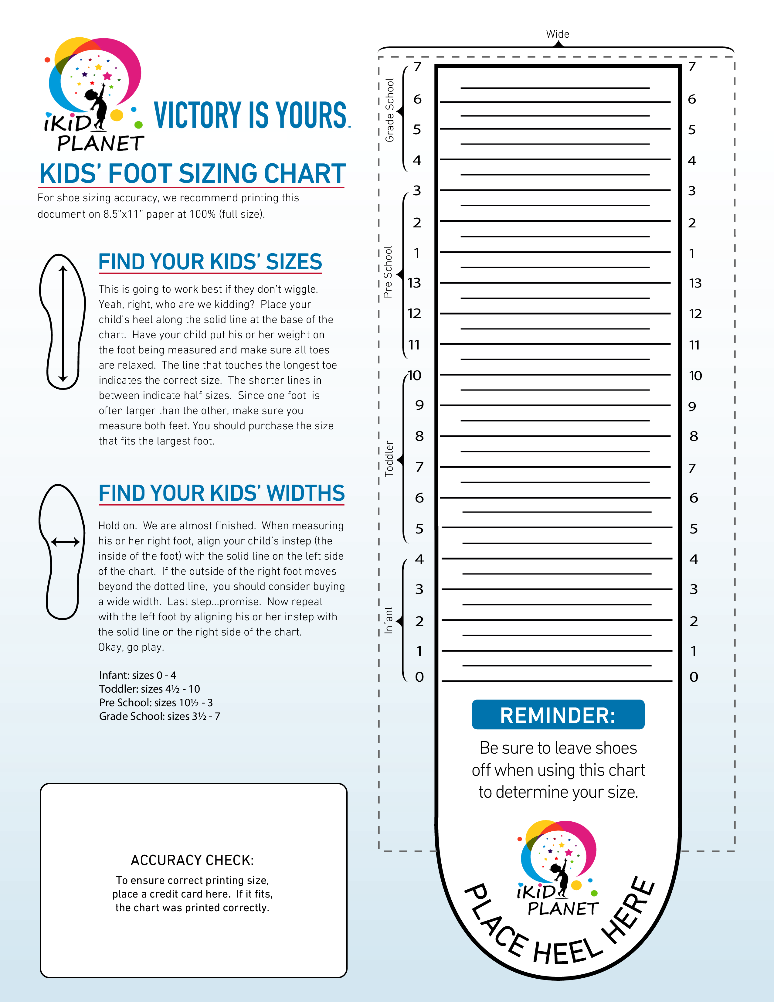 Printable Shoe Measurement Chart