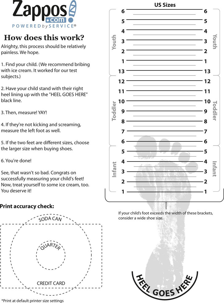 Printable Shoe Size Chart Kids