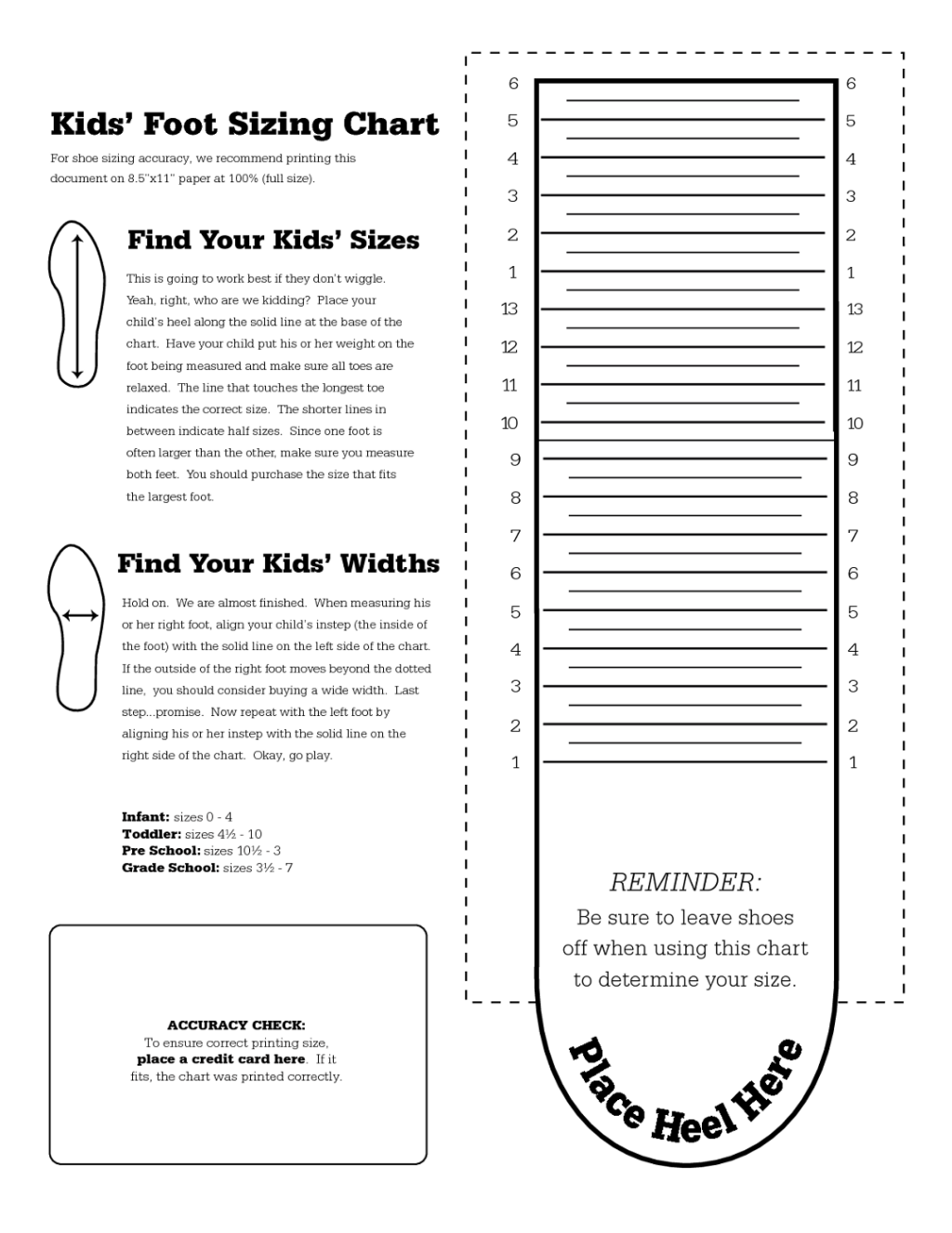 Printable Kids Shoe Size Chart - Free Printable Chart