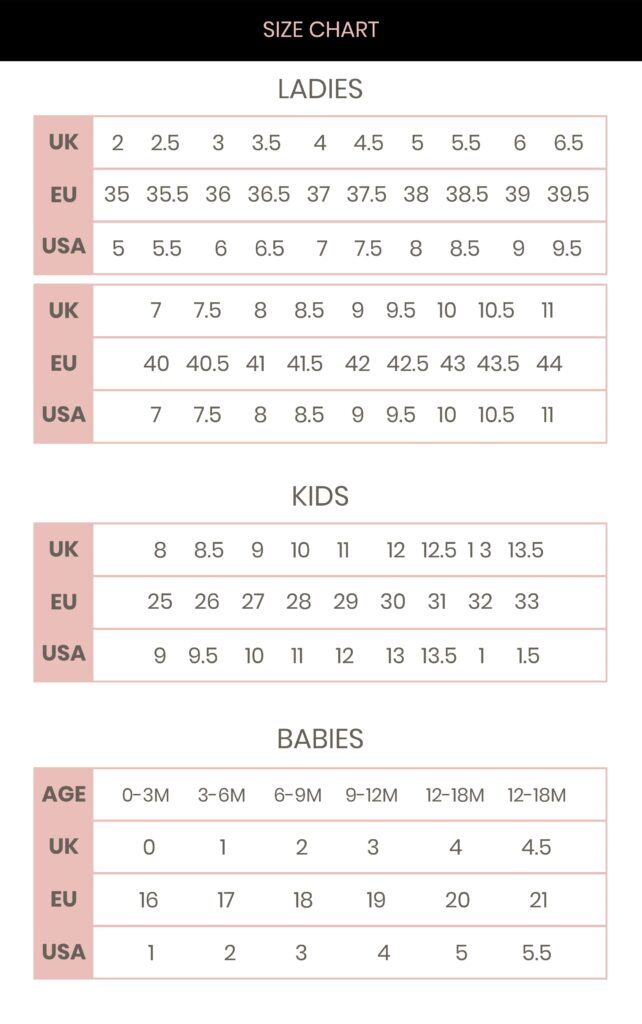 Printable Shoe Size Conversion Chart