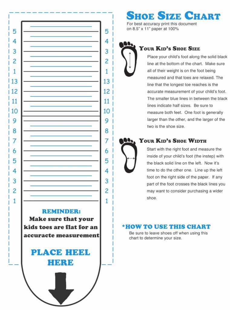 Printable Shoe Sizing Chart