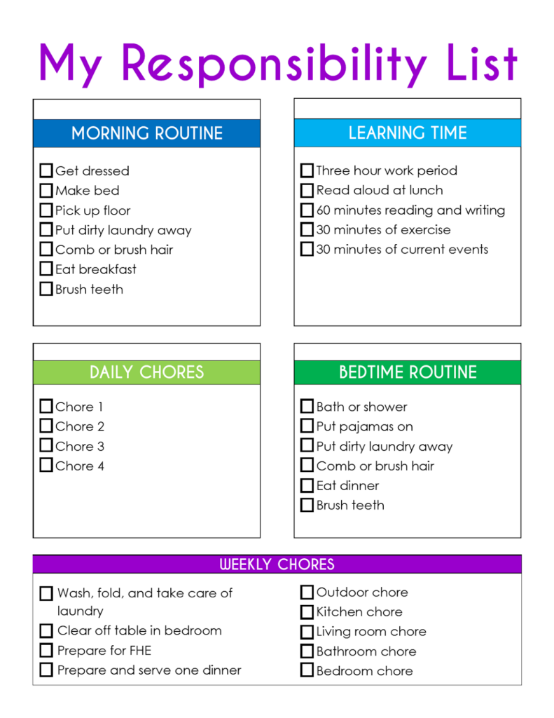 Responsibility Chart Printable