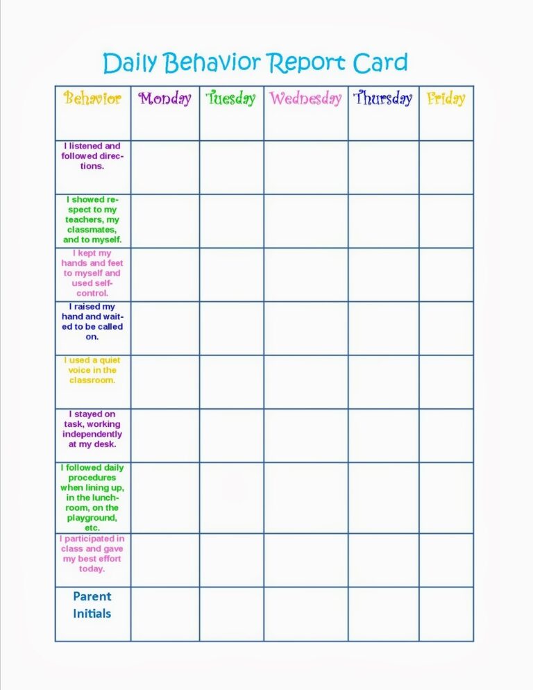 Weekly Behavior Chart Printable When Used Effectively Behavior Charts 