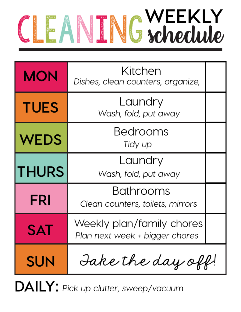 Weekly Cleaning Schedule Template Varicolored Download Printable PDF 